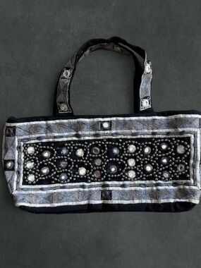 Embellished Black and Gray Beaded Bag